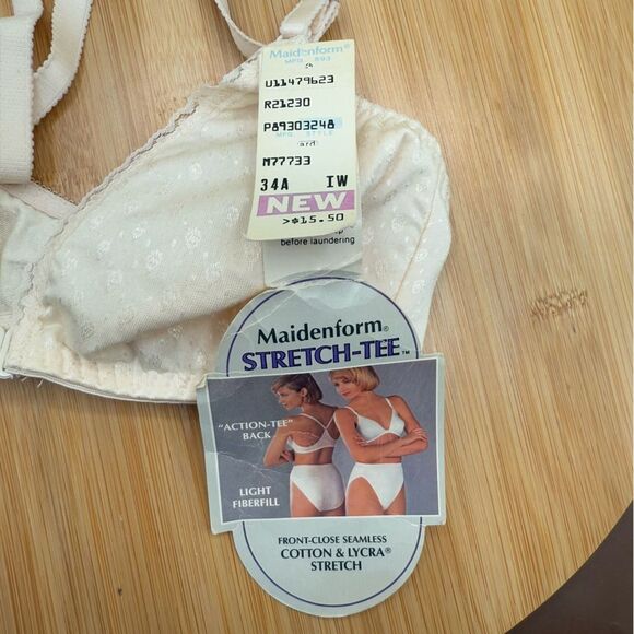 Vintage 70's Stretch-Tee Maidenform Bralette Size 34A Lace Trim Made in USA NWT - Picture 7 of 8